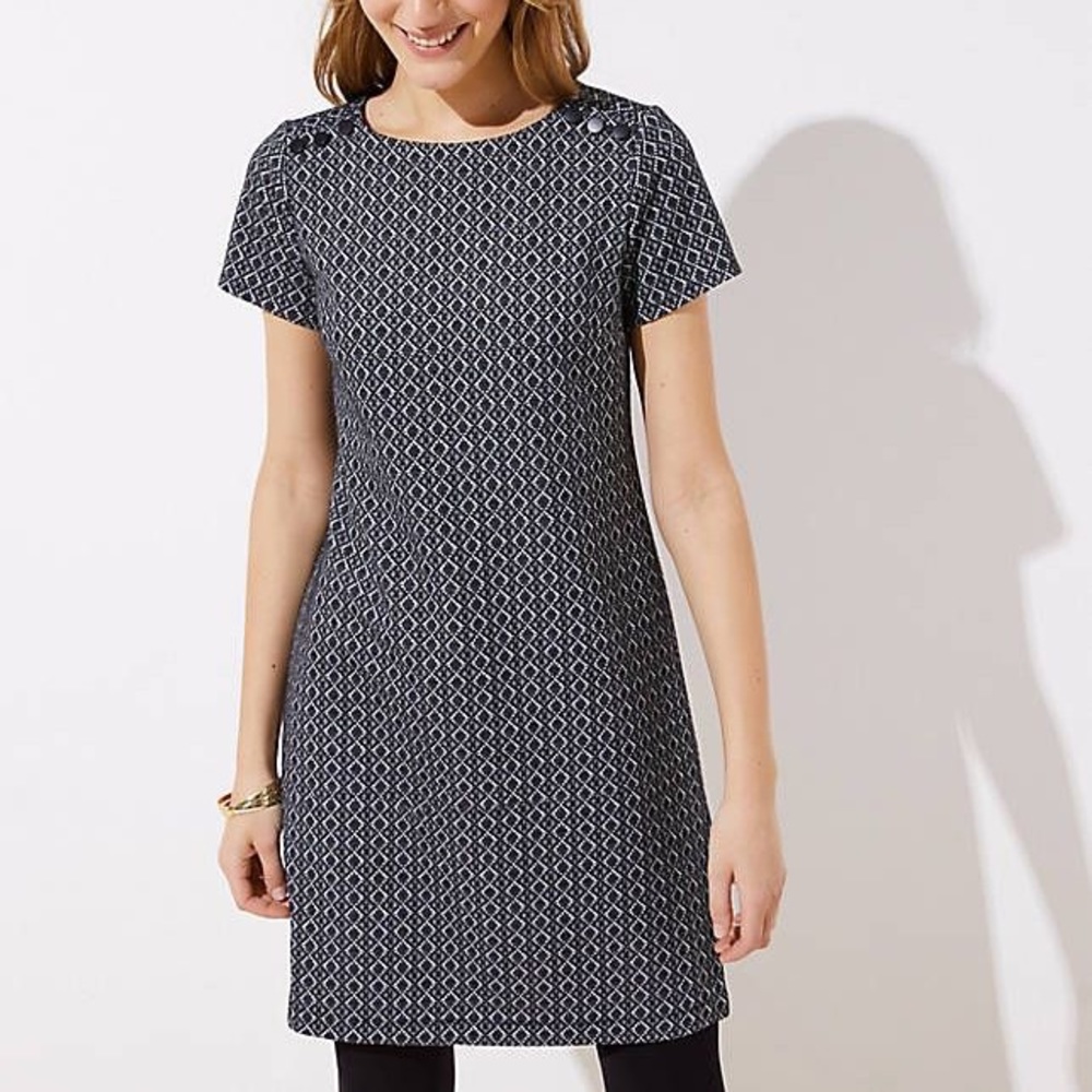 LOFT Diamond Jacquard Shoulder Button Dress